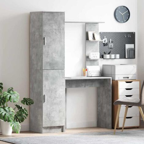 Desk with Storage with Door 2 pcs Concrete Grey Engineered wood vidaXL