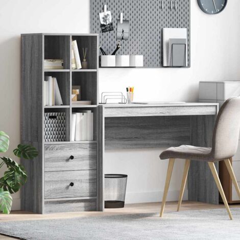 Desk with Storage with Drawer 2 pcs Grey sonoma Engineered wood vidaXL