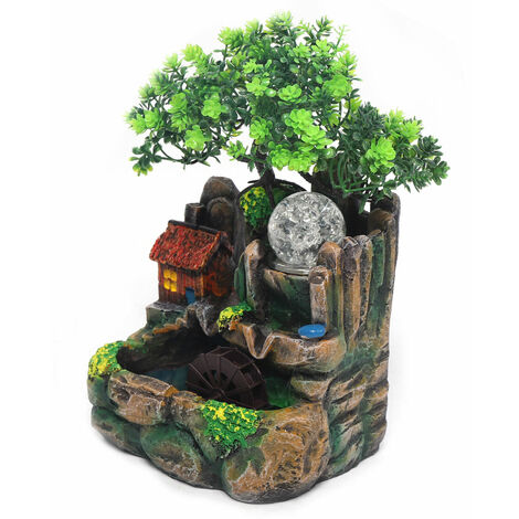 Desktop-brunnen Pflanze Zimmerbrunnen Steingarten Wasserfall Tischbrunnen Zimmerbrunnen Ornament Dekoration Mit LED Zerstäuber