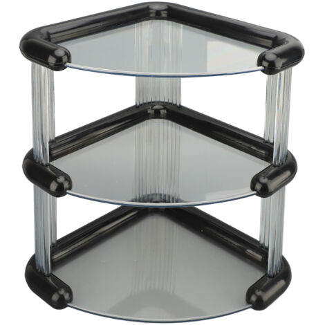 Desktop Corner Stand Multipurpose Simple Stylish Large Capacity 3 Tiers Corner Storage Organizer for Bathroom Kitchen Office Black