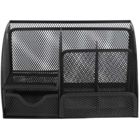 Desktop Mesh Pen Storage Holder 7 Compartments Multifunction Black for Home Sturdy Office