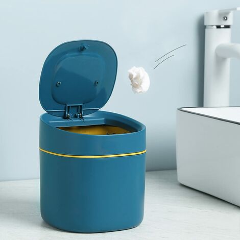 Desktop-Mülleimer, kleiner Desktop-Mülleimer, tragbarer Mülleimer mit Deckel, für Bad, Küche, Büro, blau