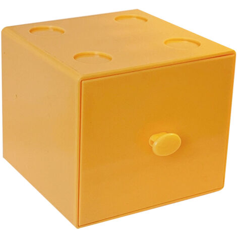 Desktop Storage Box Plastic Stackable Square Desk Organizer with Drawer for Home Paper Clips Office Supply Accessory Yellow