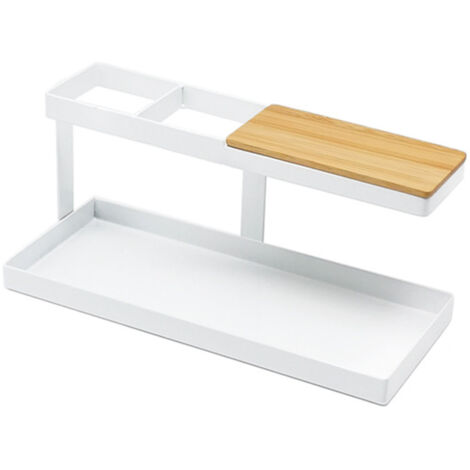 Desktop Storage Rack Multipurpose 2 Layer Iron Art Desk Shelves for Keys Remote Control Phones Glasses White