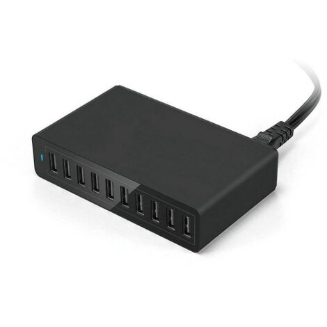 Desktop-USB-Ladestation 60 W, 1 Stück, Schwarz, 10 tragbare Ladestationen für Reisen und Zuhause zum Laden von Mobiltelefonen, Tablets und mit mehreren USB-Anschlüssen