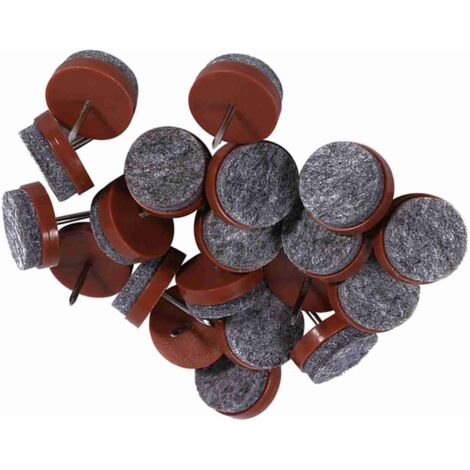 Deslizadores de fieltro con clavos para patas de mesas y sillas, 20 mm, color marrón, paquete de 20 unidades. Protege suelos, madera y baldosas antideslizantes y silenciosos.