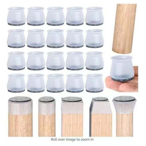 Deslizadores para sillas, 20 protectores para patas de silla, amortiguadores para sillas, protectores de piso de silicona transparente para patas de silla con almohadillas de fieltro, para pisos de ma