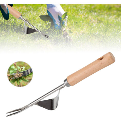 Desmalezador de acero inoxidable con mango de madera, una herramienta de jardinería de primera calidad para jardines pequeños y céspedes.