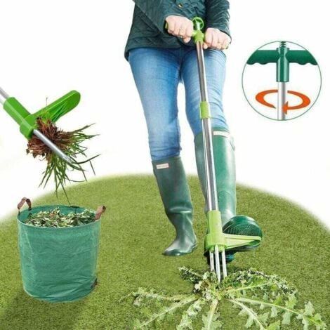 DEBUNS Desmalezadora, herramienta manual de pie para desmalezar, herramienta de desmalezado para jardín con mango largo de 99 cm, 3 garras de acero inoxidable, pedal resistente y recogedor para jardín.