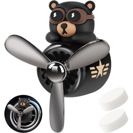 Désodorisant en Forme de Cartoon Bear Pilote Air Ventilateur, en Acrylonitrile butadiène styrène (ABS), Accessoires de Voiture D'ornement Ferrinisseur D'air Automobile, Noir