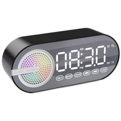 Despertador con altavoz Bluetooth inalámbrico - RGB - USB - Espejo LED - Reloj digital - Negro