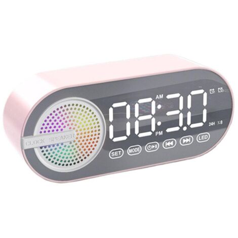 Despertador con altavoz Bluetooth inalámbrico - RGB - USB - Espejo LED - Reloj digital - Rosa
