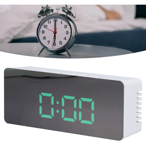 Despertador con espejo LED y función de repetición digital para dormitorio, oficina y sala de estar – Carcasa blanca TS-S69-G