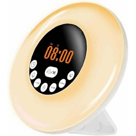 Despertador con luz nocturna, simulación de amanecer y atardecer, RGB, 7 colores, lámpara LED de noche Triumph con altavoz Bluetooth y radio FM.