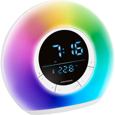 Despertador con luz – Reloj despertador inteligente con radio y Bluetooth – Lámpara con pantalla LED – Lámpara de noche – Blanco
