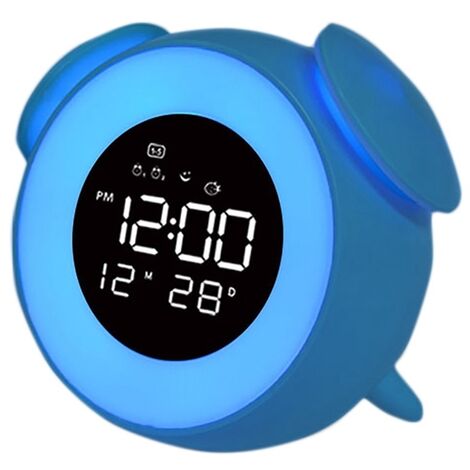 Despertador Digital con luz LED para mesita de noche, despertador con música, calendario, escritorio, dormitorio,Azul