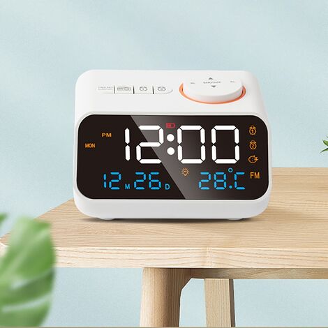  Radio despertador, radio de reloj de madera para dormitorio,  reloj despertador Bluetooth, radio FM con luz nocturna de 7 colores, puerto  de carga tipo C y USB, respaldo de batería, pantalla