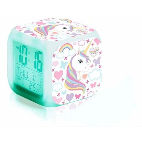 Despertador digital de unicornio para niñas, cubo LED LCD de noche brillante con luz, despertador para niños, reloj de noche, regalos de cumpleaños para niños, mujeres, adultos, dormitorio