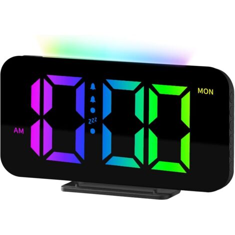 Despertador digital infantil de mesilla con pantalla LED RGB, 10 modos de luz nocturna RGB, doble alarma, puerto de carga USB, 3 niveles de volumen, 5 ajustes de brillo, temporizador de 12/24 horas.