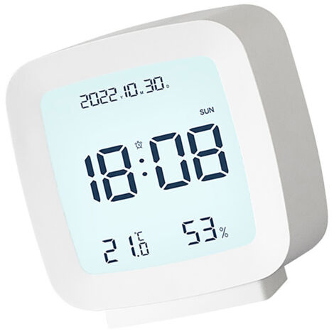 Despertador digital LED para niños con indicador de temperatura y humedad  Despertador blanco para interiores, portátil, ABS, 110 g