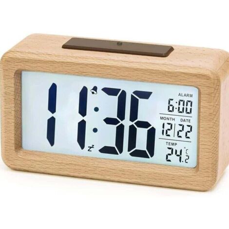 Despertador digital, XU, a pilas, con pantalla LCD grande, retroiluminado, fecha, temperatura, sensor de luz automático, función de repetición (3 pilas AAA incluidas) KZQ - KZQ