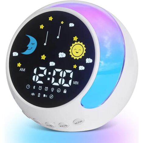 Despertador infantil con luz nocturna táctil, grabación de tono de llamada, modo de alarma dual, monitor de voz, hipnosis con ruido blanco y altavoz Bluetooth.