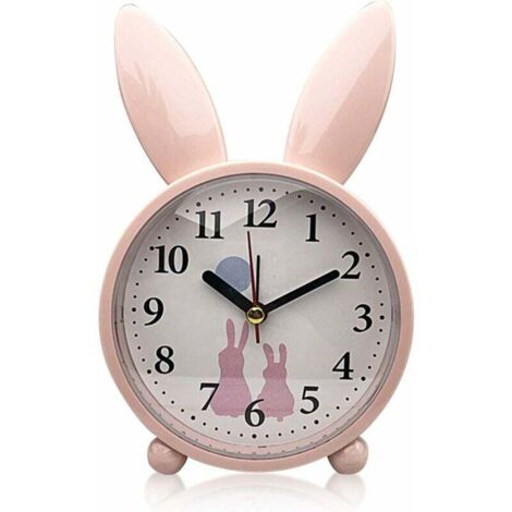 Despertador infantil, despertador, despertador de conejo, despertador analógico clásico, despertador, sin tictac, despertador de conejo, despertador infantil (rosa)