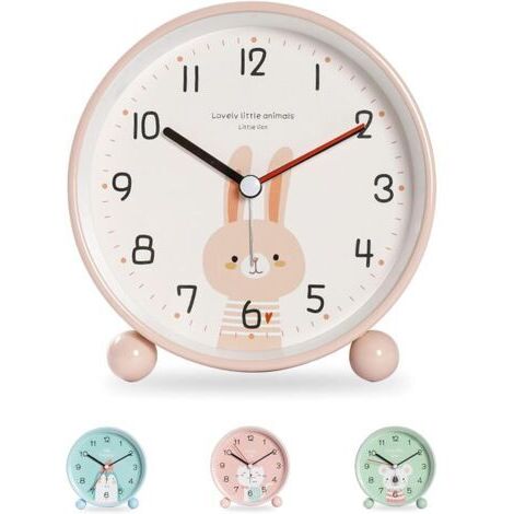Despertador infantil rosa conejo, silencioso con luz, portátil a pilas para niñas y niños, ideal para dormitorio, mesita de noche y escritorio