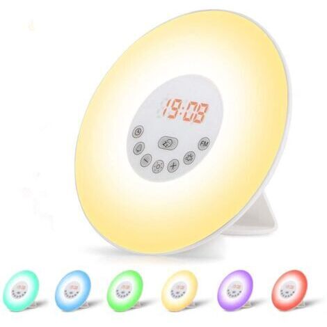 Despertador LED con Función de Reloj, 10 Niveles de Luz, Simulación Amanecer y Atardecer, 6 Sonidos Naturales, 7 Colores, Ideal para Bebés, Niños y Adultos