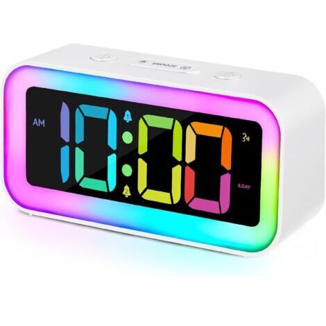 Despertador LED con luz nocturna RGB, doble alarma y regulador de brillo, para dormitorio, adultos, niños y mayores, con cargador USB