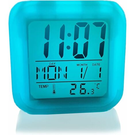 alarma de mesa despertador digital para niños 7 color cambiante luz noche  reloj niñas dormitorio con temperatura interior