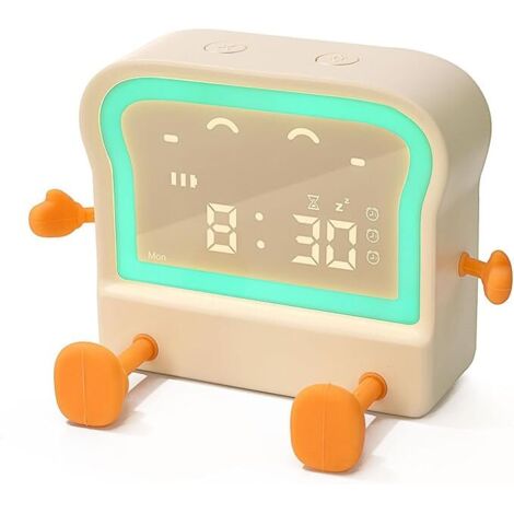 Despertador para niños Despertador tostado Despertador para niños Despertador de aprendizaje con temporizador de función de repetición de luz nocturna silenciosa variable, brillo y volumen ajustables,