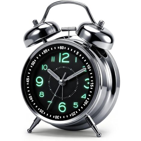Despertador ruidoso para adultos con sueño profundo, despertador de doble burbuja a pilas para la decoración del dormitorio, silencioso, sin tictac, decoración retro para el dormitorio a pilas