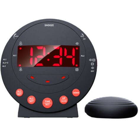 Despertador vibratorio, doble alarma, linterna, brillo ajustable, puerto USB, pantalla LED (ideal para sueño profundo)