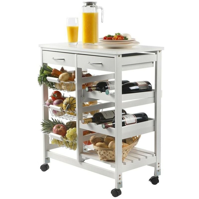 Desserte 2 tiroirs 3 paniers métal blanc