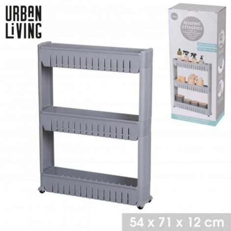 DESSERTE 3 ETAGERES GRIS AVEC ROULETTES 54X72X12CM