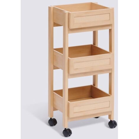 Desserte 3 niveaux coloris effet bois clair - Longueur 39,6 x largeur 30 x Hauteur 85,5 cm