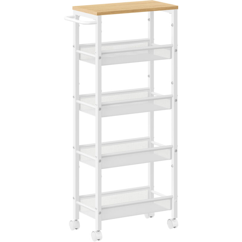 Vasagle - Desserte 5 Niveaux, Étagère de Cuisine Fin avec Roulettes, Cadre en Acier, Poignée, Petit Espace, Salle de Bain, Salon, Bureau, Beige