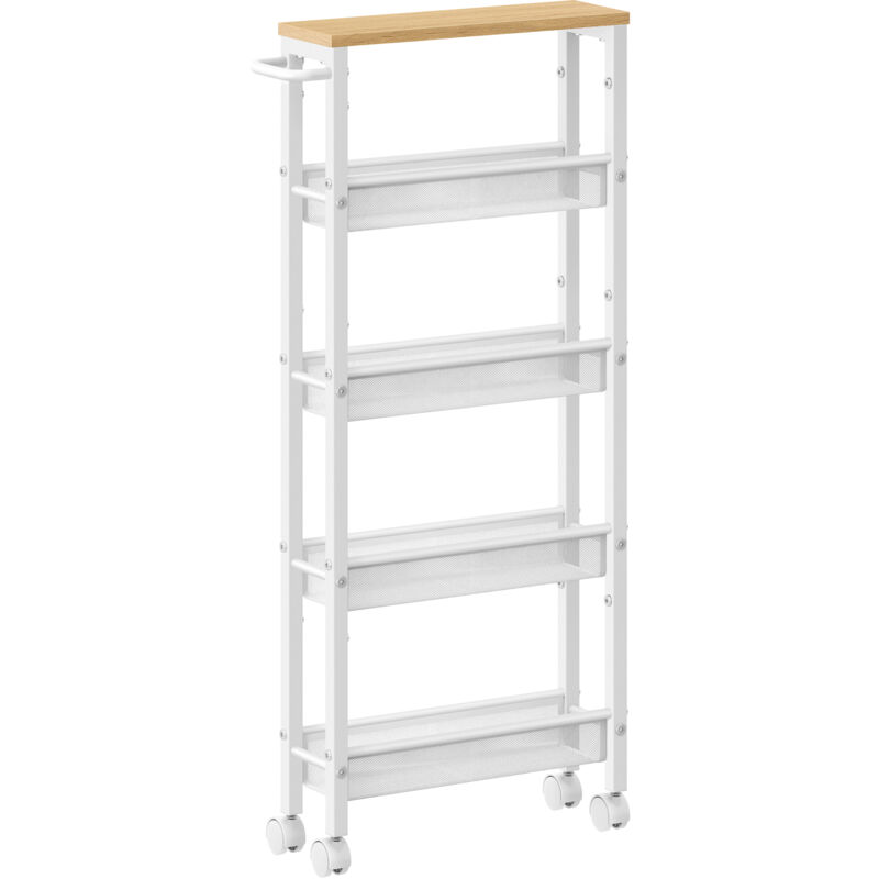 Vasagle - Desserte 5 Niveaux, Étagère de Cuisine Fin avec Roulettes, Cadre en Acier, Poignée, Petit Espace, Salle de Bain, Salon, Bureau, Beige