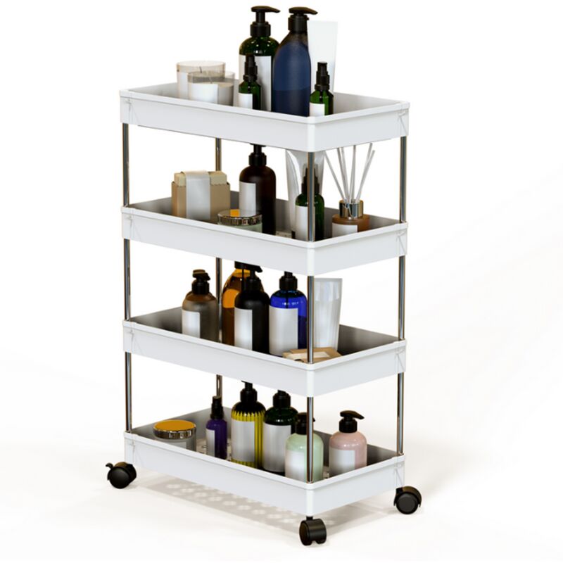 Haloyo - Desserte à 4 niveaux, chariot de rangement, chariot de cuisine, chariot roulant pour cuisine, chambre, bureau, 86x22x40cm, blanc