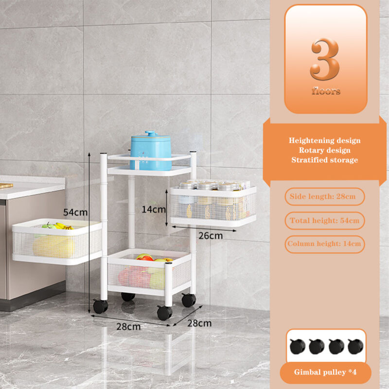 Lunsy - Desserte à roulettes 3 étages-EN CAREE-28X28X54CM-BLANC