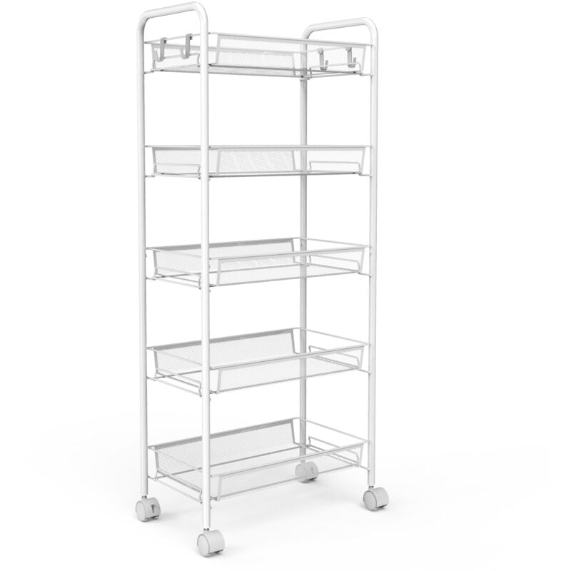 So-tech - Desserte à Roulettes, Chariots de Service, 5 niveaux, 105,5 x 45 x 26 cm, Blanc, Matériau: Fer