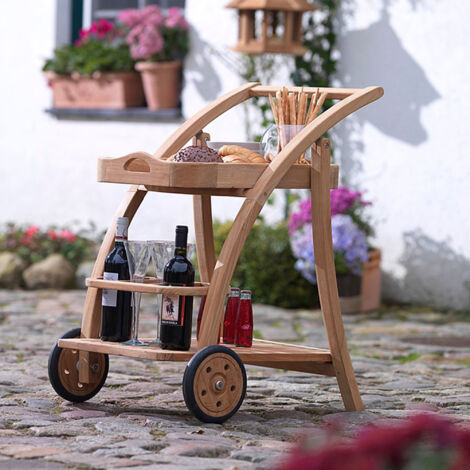Desserte à roulettes de jardin en teck naturel