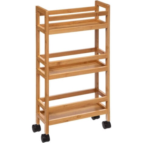 Desserte à roulettes en bambou 3 niveaux - Marron - L 36 x P 15 x H 74,5 cm - Livraison gratuite
