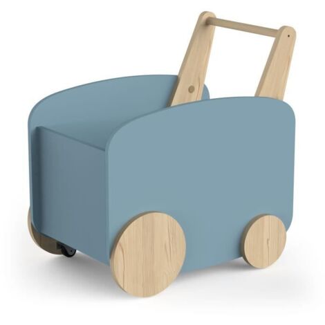 Desserte à roulettes - FIRMIANA - Style scandinave - Bleu orage et bois naturel - 49,8 x 35 x 52,5 cm - DEMEYERE