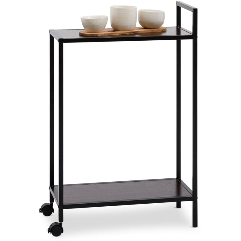 Idimex - Desserte à roulettes rivo, en métal et plateau en bois couleur noir et noyer