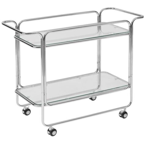 Desserte chariot à roues avec plateaux en verre - Longueur 92 x Profondeur 40 x Hauteur 71 cm