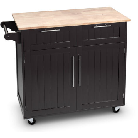 Desserte Chariot Cuisine Roulettes 94x45x94.5CM 2 Tiroirs 2 Portes Porte-Serviettes Îlot Café CW25871