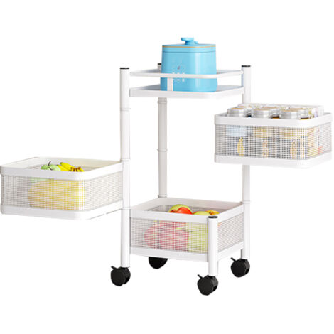 Desserte, chariot de rangement à roulettes avec poignée - 3 étagères - BLANC-Dessert de cuisine