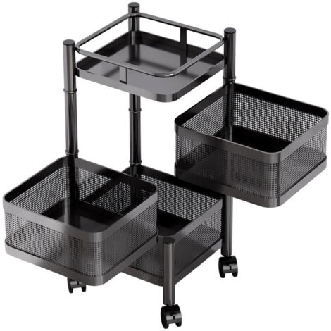 Desserte, chariot de rangement à roulettes avec poignée - 3 étagères - NOIR-Dessert de cuisine